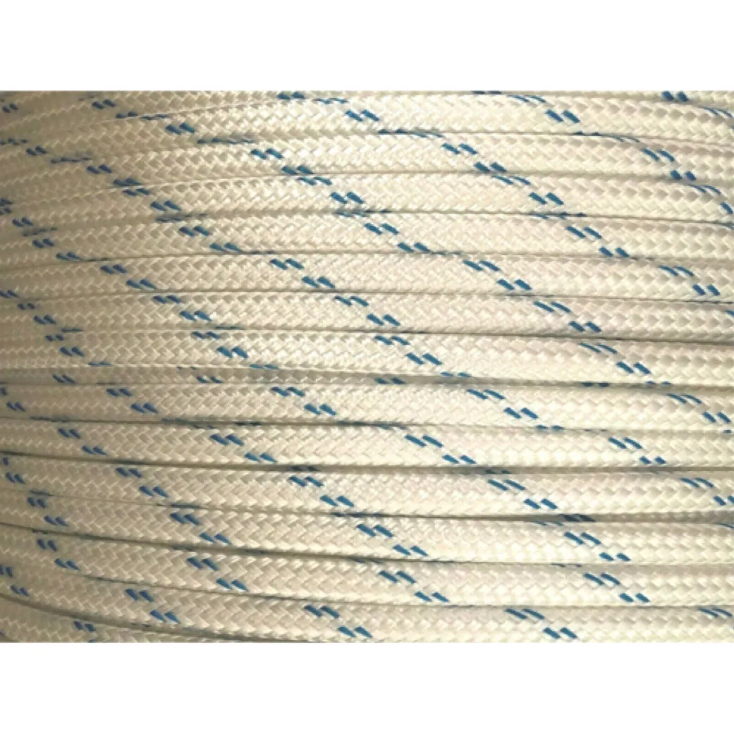 10mm Pulling Rope - (PE -3,250 kgs) (SGE -2,925 kgs) Polyester Double Braid White with Blue Fleck
