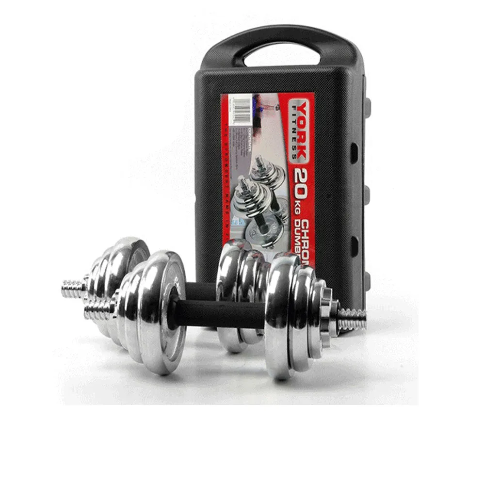 20KG York Dumbbell Set | Home Gym Weights | Barbell with Case