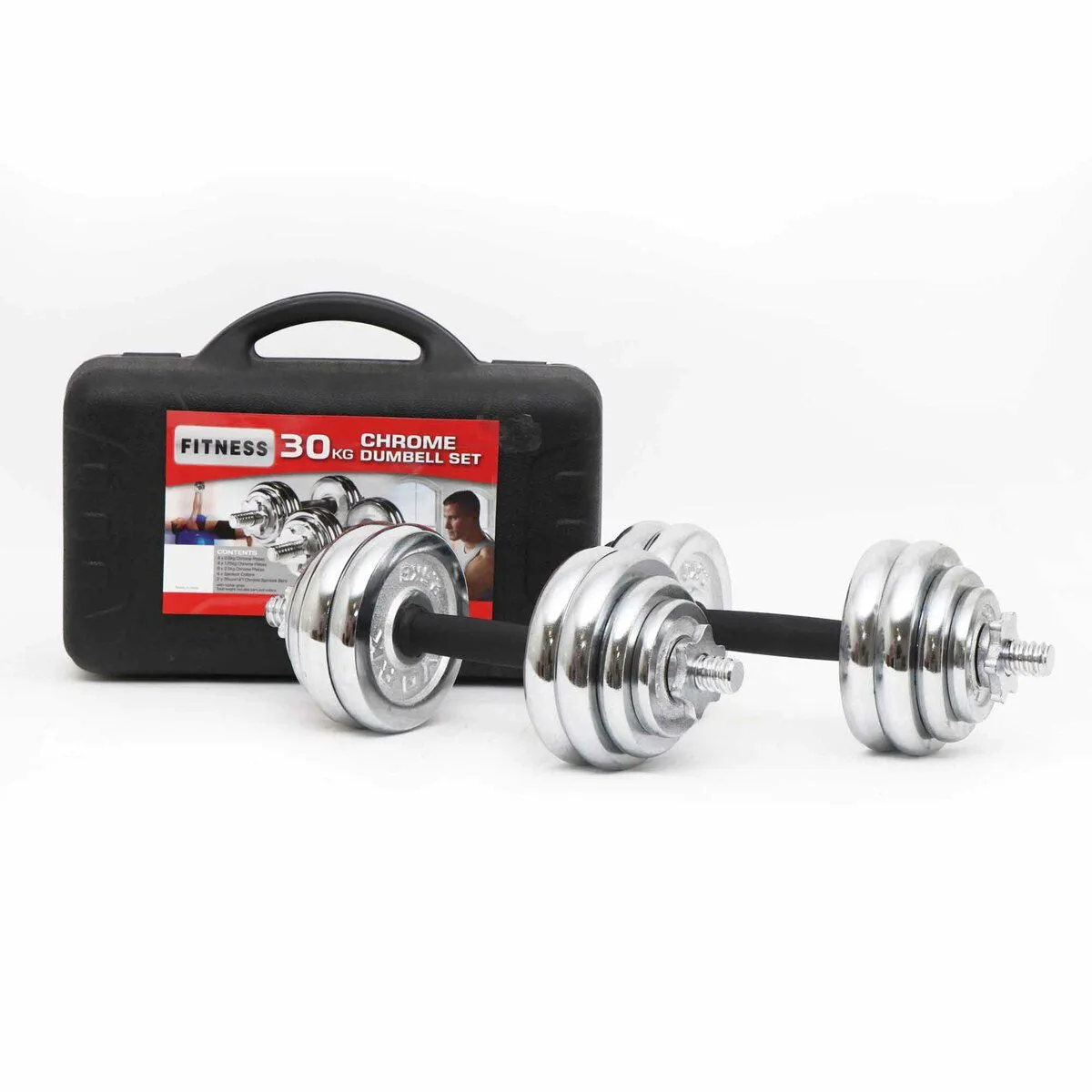 30KG Chrome Dumbbell Set | Home Gym Weights | Fitness Barbell with Case