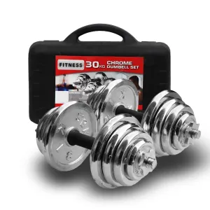 30KG Chrome Dumbbell Set | Home Gym Weights | Fitness Barbell with Case