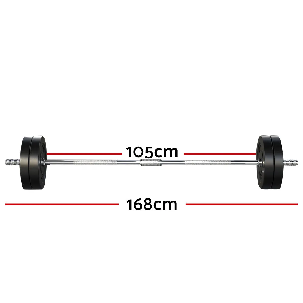 48kg Rubber Weight Plates Barbell Set, Detachable Bar - Everfit