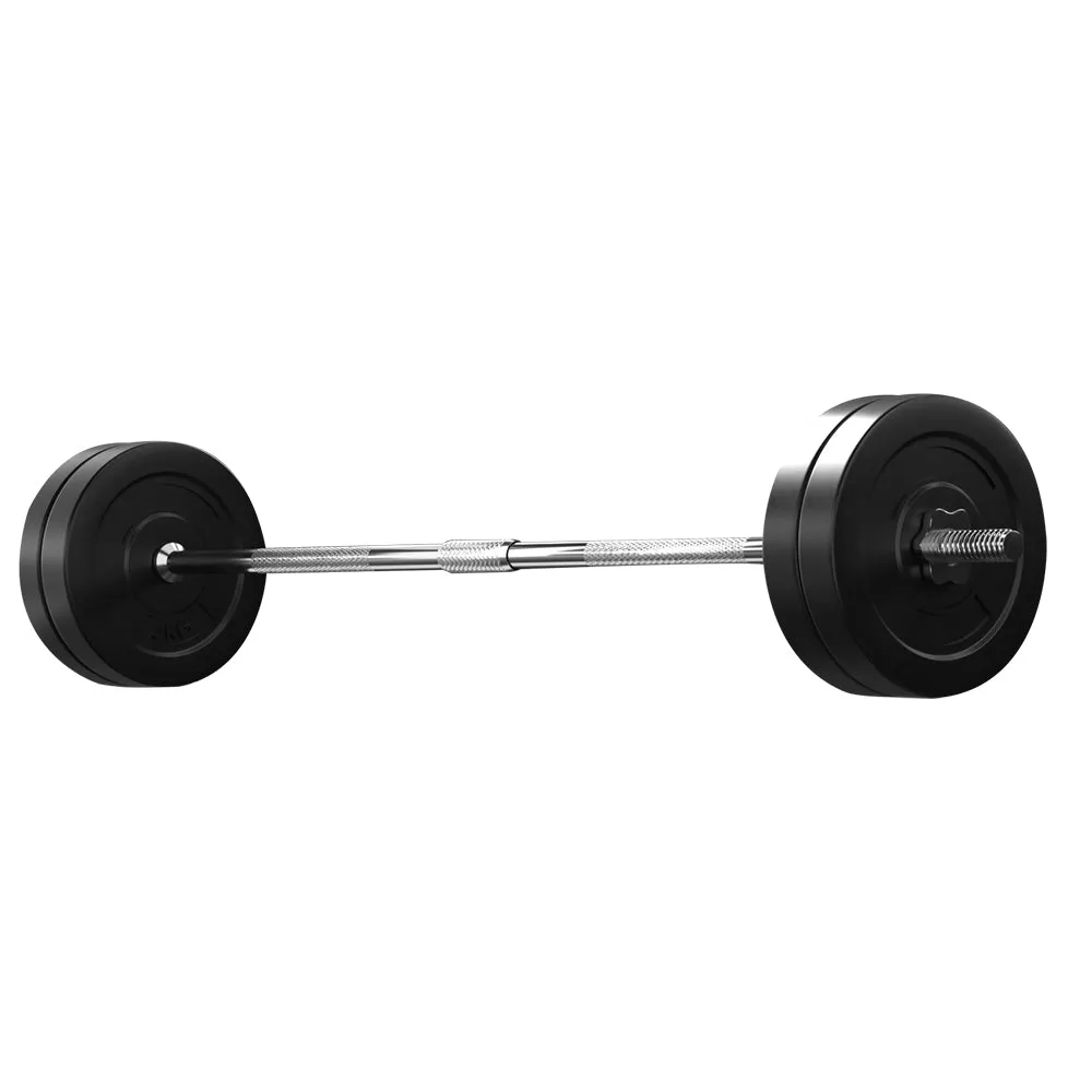 48kg Rubber Weight Plates Barbell Set, Detachable Bar - Everfit