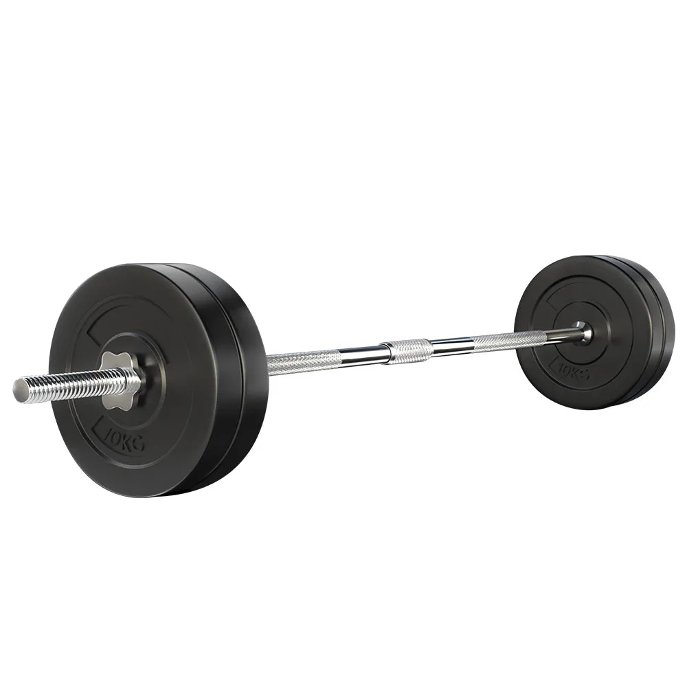 48kg Rubber Weight Plates Barbell Set, Detachable Bar - Everfit