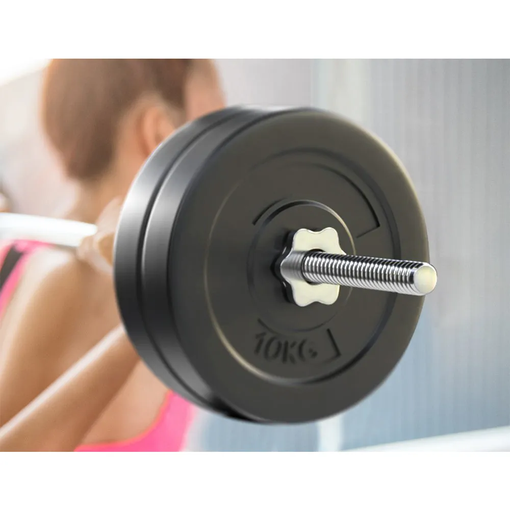 48kg Rubber Weight Plates Barbell Set, Detachable Bar - Everfit