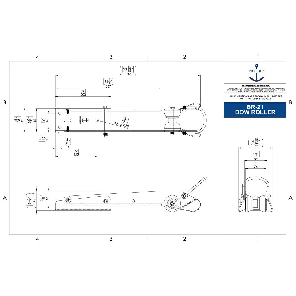 Kingston 21-"x 3-1/4" Polished Pivoting Bow Roller