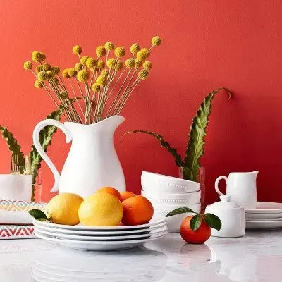 New - 16pc Porcelain Beaded Rim Dinnerware Set White - Threshold