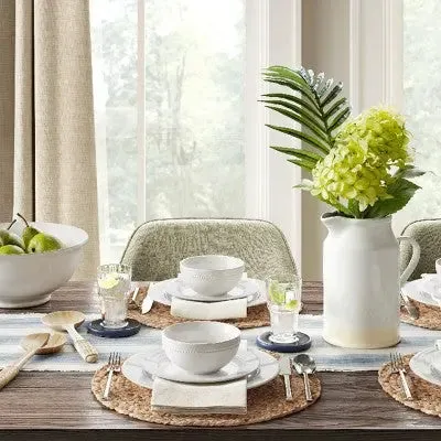 New - 16pc Porcelain Beaded Rim Dinnerware Set White - Threshold